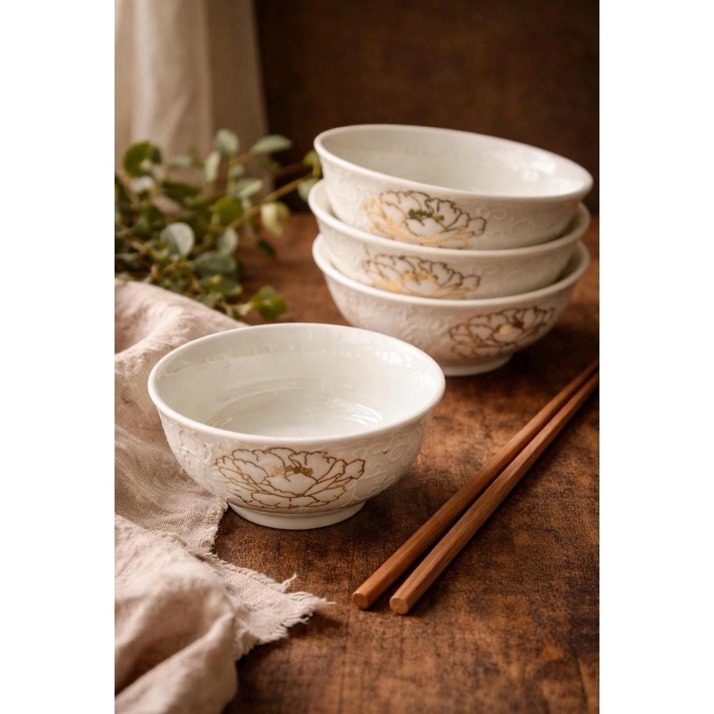 Vintage Japanese Porcelain Bowls Set 4 Gold Floral Butter Condiment Dishes